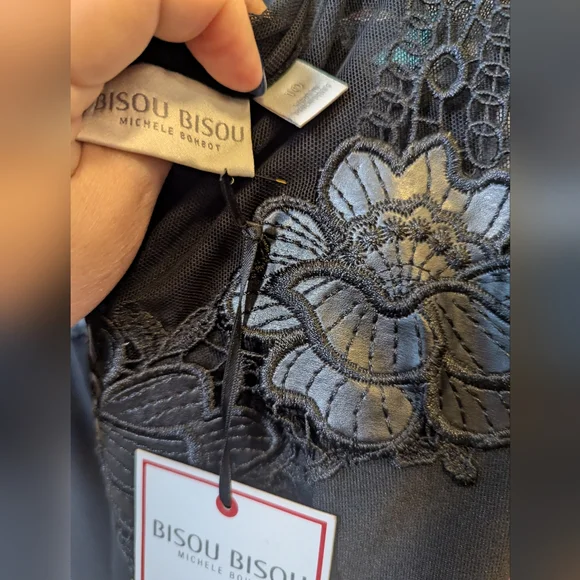 Sz 10 Bisou Bisou Elegant Black Peplum Sheath Dress with Lace Bodice - Picture 6 of 7